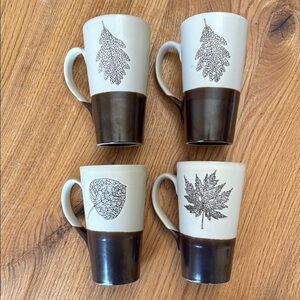 Spectrum designs Leaf Pattern Ceramic Mug Set of 4 - Brown and Cream